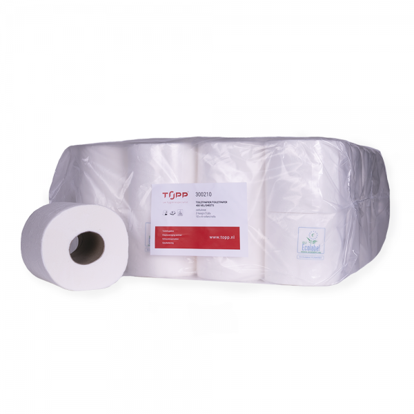 300210 TOPP Toiletpapier, 2-lgs, 10x4rol, 400 vel, cellulose, wit